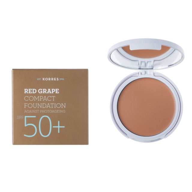 Korres Red Grape Compact Foundation SPF50+ Αντηλιακό Make Up σε μορφή compact με κόκκινο σταφύλι κατά της πρόωρης γήρανσης, Απόχρωση 1 Ανοιχτή, 8gr