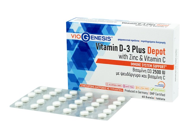VioGenesis Vitamin D3 Plus Depot 2500 IU with Zinc & Vitamin C 60 tabs