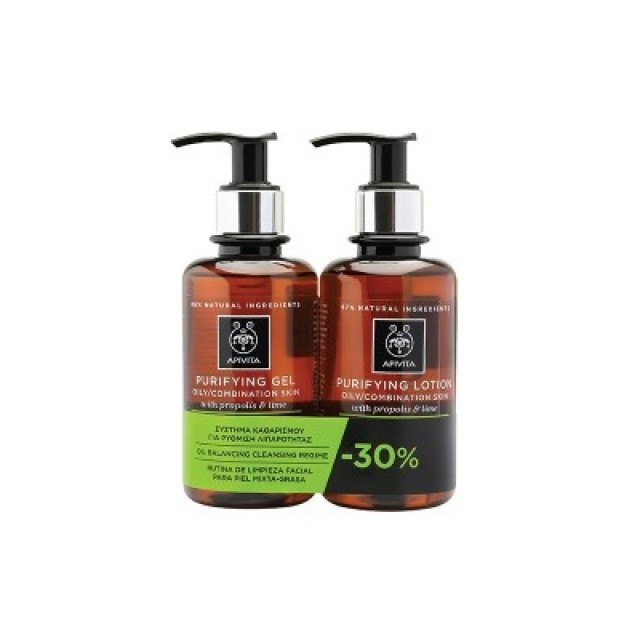 Apivita Set Purifying Lotion Τονωτική Λοσιόν with Propolis & Lime 200ml + Purifying Gel with Propolis & Lime 200ml -30%