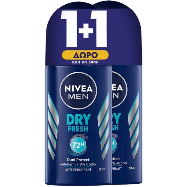 Nivea Men Dry Fresh 72h Dual Protect Deo Roll-on 50ml 1+1 Δώρο