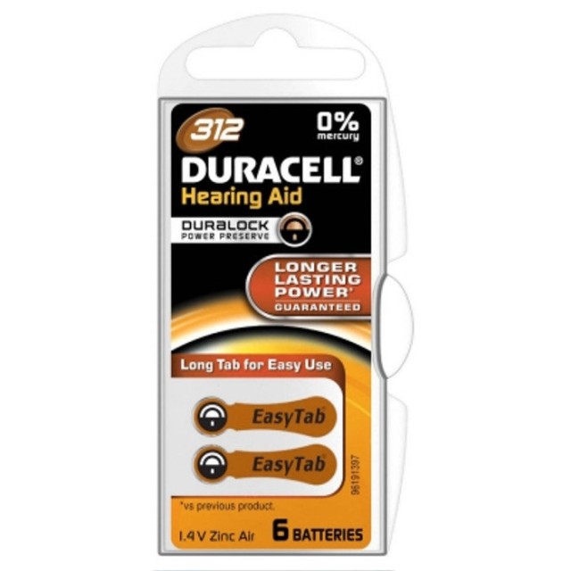 Duracell Hearing Aid Battery With Easytab 312 6τμχ