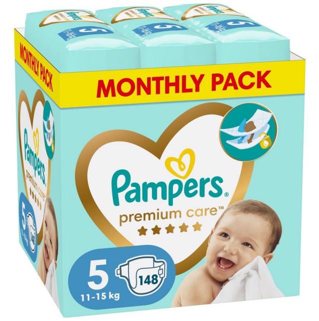 Pampers Premium Care Μέγεθος 5 Monthly Pack 11-16kg 148 Πάνες