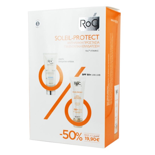 Roc Soleil Protect Roc Hydra+ 24ωρη Ενυδατική Κρέμα 40ml & Αντηλιακή Κρέμα Προστασίας για Ενυδάτωση SPF50+ 50ml