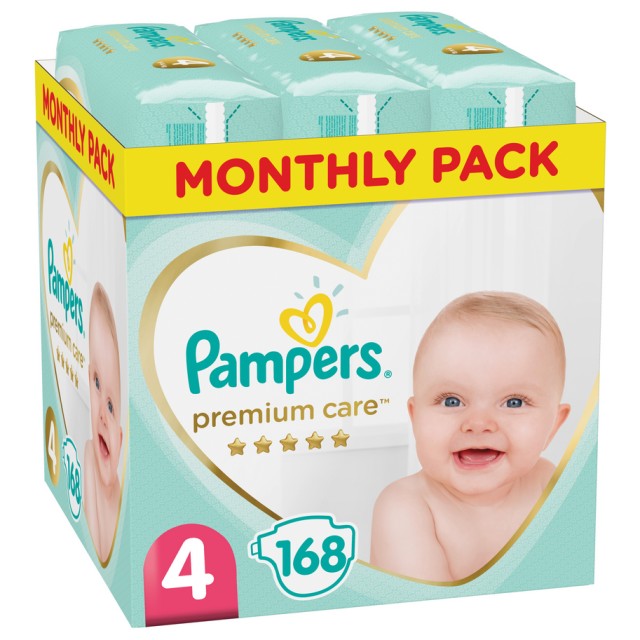 Pampers Premium Care Πάνες Μέγεθος 4 Maxi 9-14 kg Monthly Pack 168 Πάνες