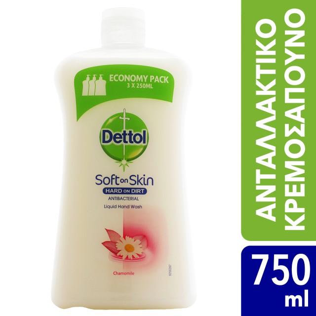 Dettol Soft on Skin Hard on Dirt Liquid Ανταλλακτικό Υγρό Κρεμοσάπουνο με χαμομήλι 750ml economy pack