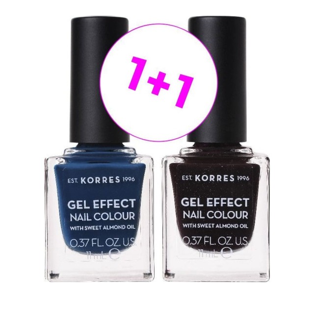 Korres Set Gel Effect Nail Colour 84 Indigo Blue 11ml + Δώρο Gel Effect Nail Colour 77 Sequins Plum 11ml
