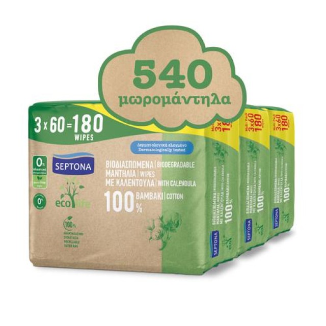 Septona Οικολογικά Μωρομάντηλα Ecolife 3x60τμχ  Septona Οικολογικά Μωρομάντηλα Ecolife 3x60τμχ