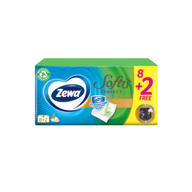 Zewa Softis Protect χαρτομάντιλα τσέπης 4φύλλα 8+2 Δώρο