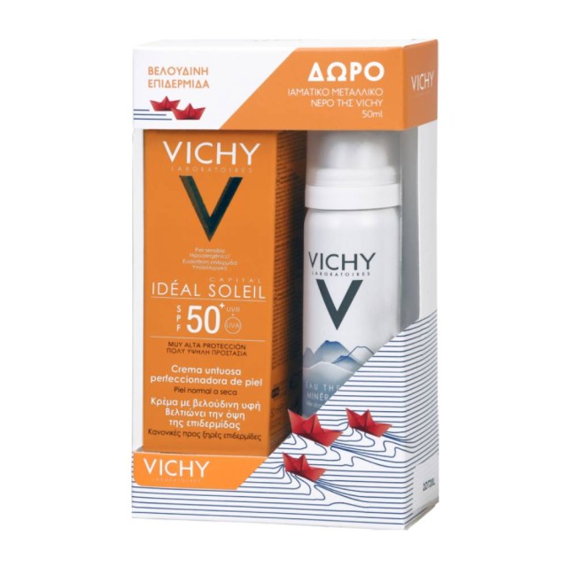 Vichy Set Ideal Soleil Αντηλιακή Προσώπου για Βελούδινη Επιδερμίδα SPF50+ 50ml + Δώρο Vichy Eau Thermale Ιαματικό Νερό 50ml