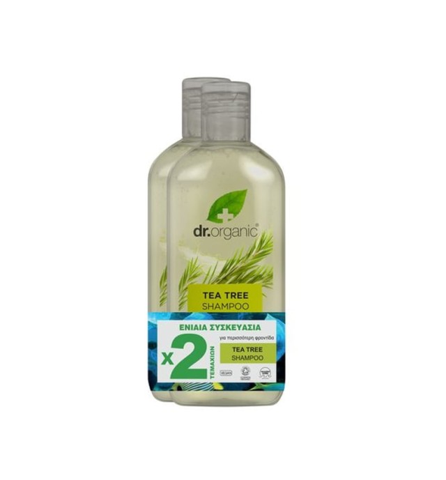 Dr. Organic Set Tea Tree Shampoo Double Pack Σαμπουάν με Βιολογικό Τεϊόδεντρο για Καταπράυνση & Ενυδάτωση 2 x 265 ml