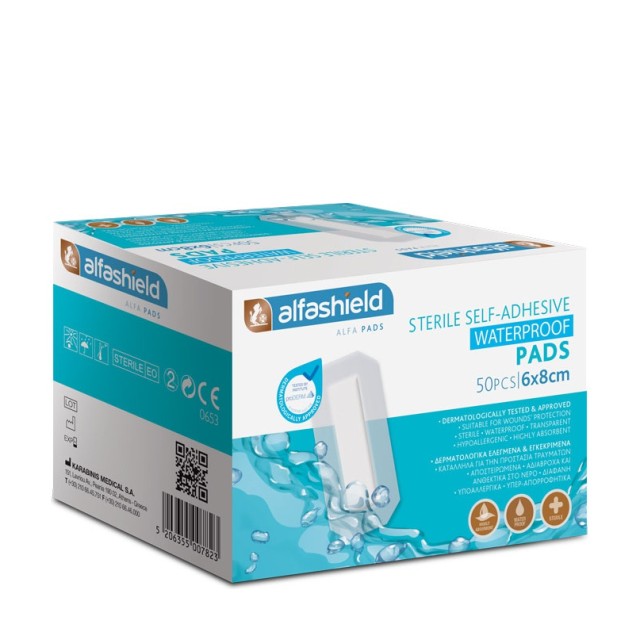 Alfashield Self Adhesive Pad Waterproof 6cmx8cm Αποστειρωμένα Αυτοκόλλητα Επιθέματα 50τμχ