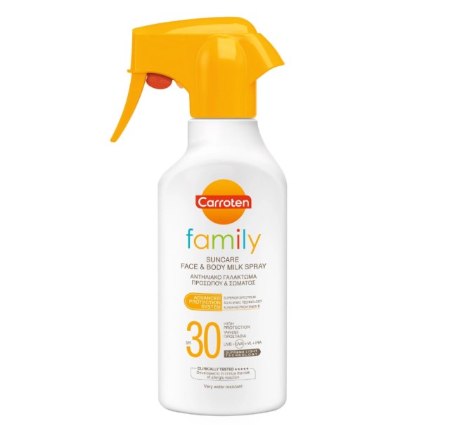 Carroten Family Suncare Face & Body Milk Spray SPF30 Αντηλιακό Γαλάκτωμα Προσώπου & Σώματος 270ml