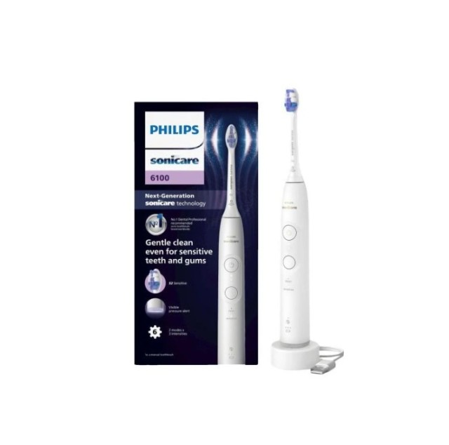 Philips Sonicare Series 6100 Επαναφορτιζόμενη Οδοντόβουρτσα Λευκή HX7400/01 1τμχ