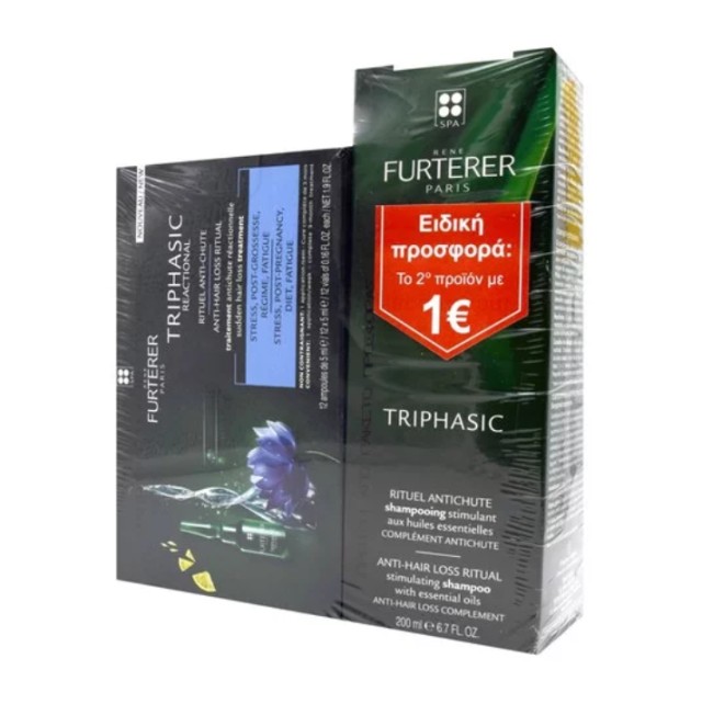 Rene Furterer Triphasic Reactional 12vials x 5ml + Rene Furterer Triphasic Shampoo 200ml Ειδική Προσφορά το 2ο Προιόν με 1€