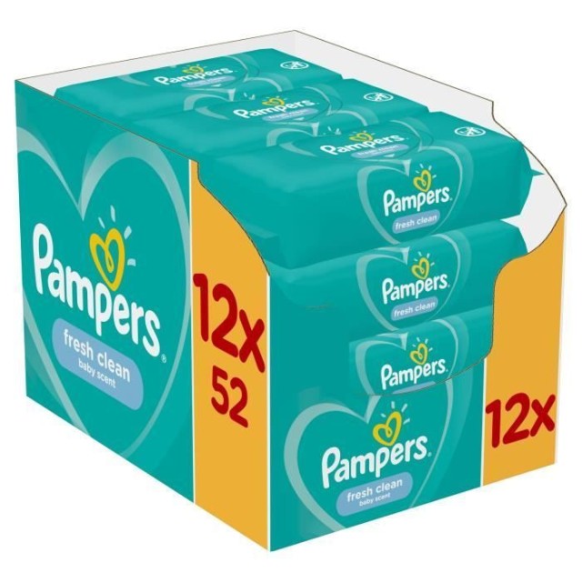 Pampers Fresh Clean Wipes Μωρομάντηλα 12 x 52 τεμ