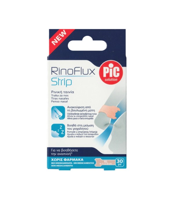 Pic Solution RinoFlux Strip Nasal Plaster Ρινική Ταινία 6.7x2.0cm 30 τμχ
