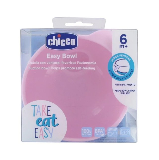 Chicco Take Eat Easy Μπολ Σιλικόνης με Βεντούζα 6m+ Ροζ 1τμχ
