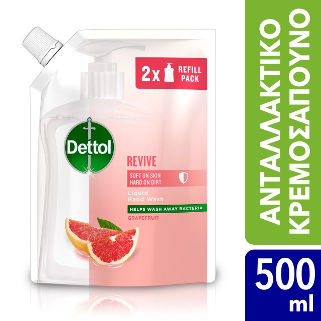 Dettol Soothe Refill Ανταλλακτικό Αντιβακτηριδιακό Υγρό Κρεμοσάπουνο Σακουλάκι Grapefruit 500ml