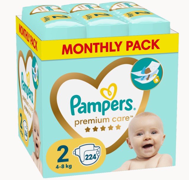 Pampers Premium Care Πάνες Μέγεθος 2 Monthly 4-8kg 224 Πάνες