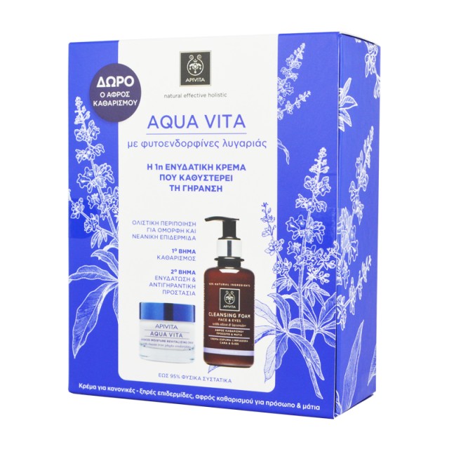 APIVITA AQUA VITA Κρέμα Εντατικής Ενυδάτωσης για Κανονικές-Ξηρές Επιδερμίδες 50ml + Κρεμώδης Αφρός Καθαρισμού με ελιά & λεβάντα 200ml