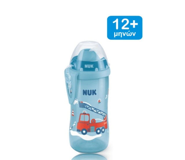 Nuk First Choice Flexi Cup Κύπελλο με Μαλακό Καλαμάκι Μπλέ με Πυροσβεστικό 12m+ 300ml 1τμχ