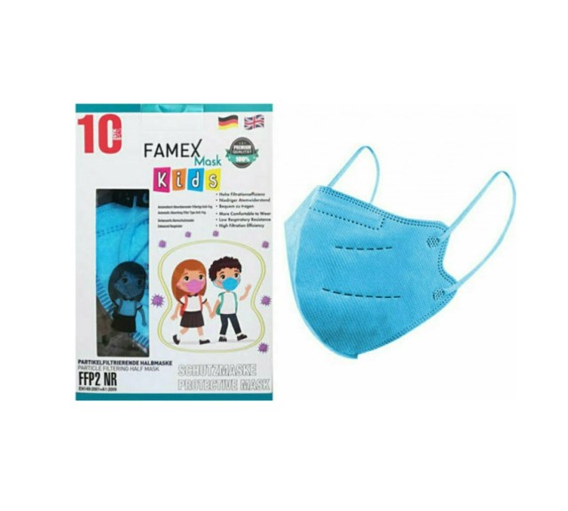 Famex Mask Kids Παιδικές Μάσκες Προστασίας Σιέλ FFP2 NR 10τμχ