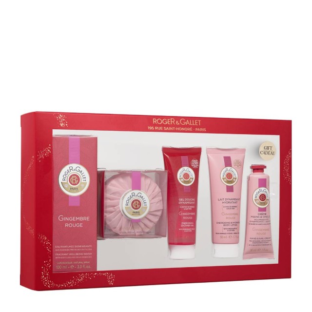 Roger & Gallet Gingembre Rouge Set Eau Fraiche 100ml & Soap 100gr & Shower Gel 50ml & Body Lotion 50ml & Hand Cream 30ml