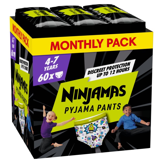 Pampers Ninjamas Boy Pyjama Pants Monthly Pack 4-7years Πάνες Βρακάκι για τη Νύχτα (17-30kg) 60τμχ