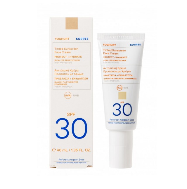 Korres Yoghurt Tinted Sunscreen Face Cream Spf30 Αντηλιακή Κρέμα Προσώπου Γιαούρτι με Χρώμα, Υψηλής Προστασίας 40ml