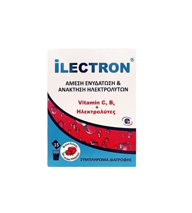Medichrom Ilectron Ηλεκτρολύτες & Βιταμίνες C & B6 Γεύση Βατόμουρο 15 Φακελίσκοι
