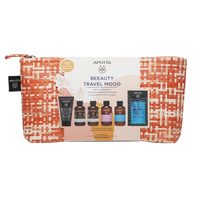 Apivita Set Beeauty Travel Mood Black Detox Gel 50ml + Pure Jasmine Shower Gel 75ml + Pure Jasmine Body Milk 75ml + Intimate Daily Gel 75ml + Hydration Shampoo 75ml + Hair Mask Hyaluronic Acid 20ml