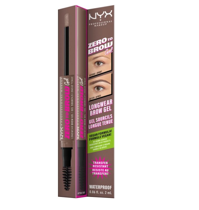 Nyx Professional Makeup Zero To Brow Gel Υγρό Τζελ Φρυδιών Ash Brown 1τμχ
