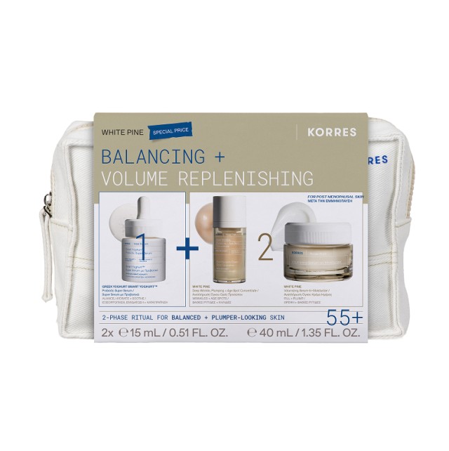Korres Set με Smart Yoghurt Super Serum με Προβιοτικά 15ml White Pine Deep Wrinkle Plumping & Age Spot Ορός Αναπλήρωσης Όγκου 15ml Volumizing Serum-in-Moisturizer Κρέμα Ημέρας για Κανονικές/Μικτές Επιδερμίδες 40ml & Δώρο Νεσεσέρ