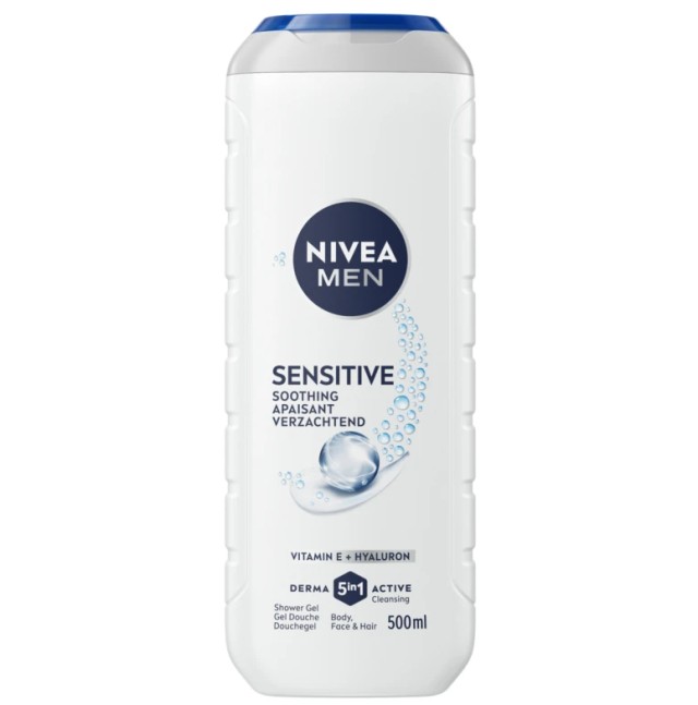 Nivea Men Sensitive Soothing Vitamin E & Hyaluron Derma 5in1 Active Cleansing Shower Gel 500ml