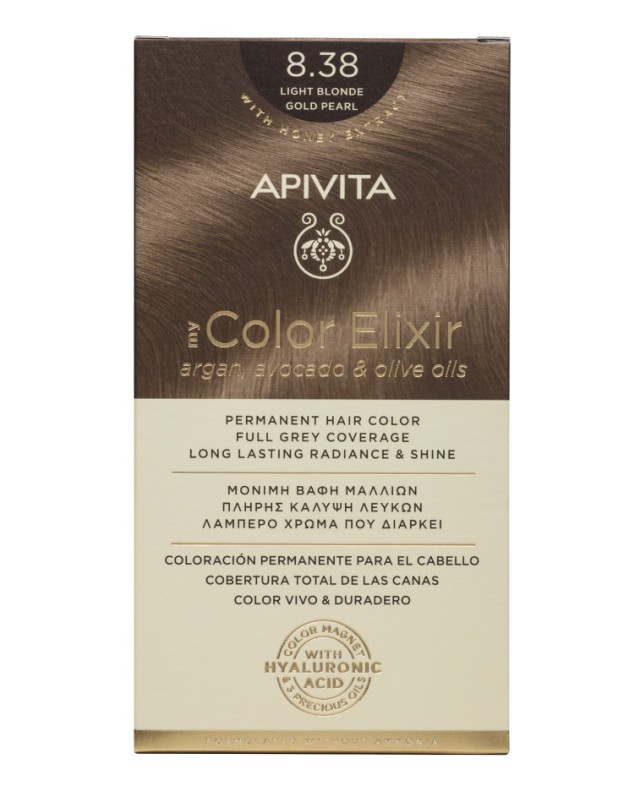 Apivita My Color Elixir kit Permanent Hair Dye 8.38 BLONE LIGHT HONEY PEARL