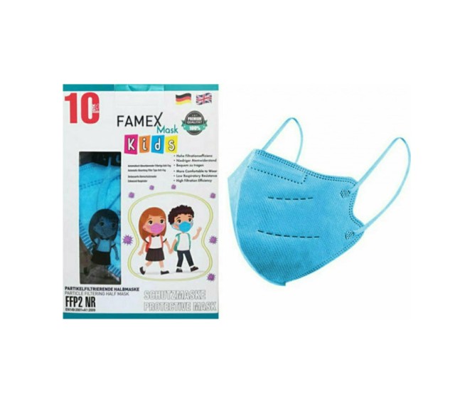 Famex Mask Kids Παιδικές Μάσκες Προστασίας Γαλάζιο FFP2 NR 10τμχ
