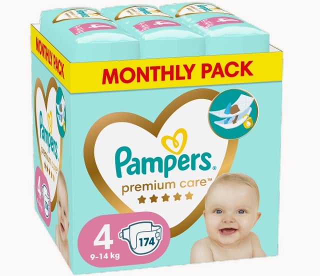 Pampers Premium Care Monthly Pack Πάνες Νο4 (9-14kg) 174τμχ