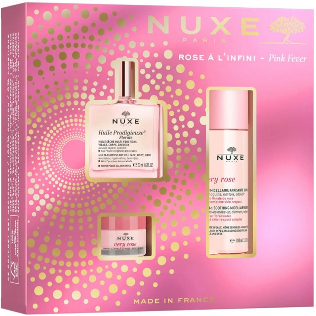 Nuxe Set Pink Fever Huile Prodigieuse Florale 50ml & Very Rose Micellaire 100ml & Very Rose Baume Lip Balm 15gr