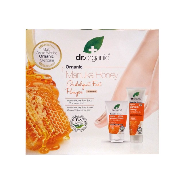DR. ORGANIC Manuka Honey Promo Indulgent Foot Pamper με Manuka Honey Foot Scrub 125ml και Foot & Heel Cream 125ml