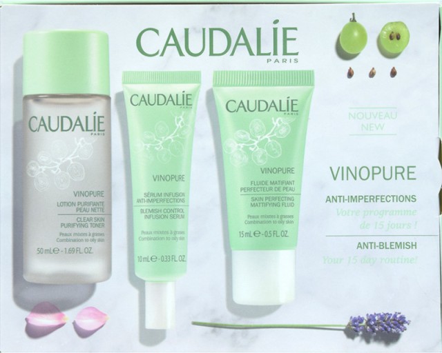 Caudalie Vinopure Discovery Box, Caudalie Vinopure Purifying Toner 50ml & Caudalie Vinopure Blemish Control Infusion Serum 10ml & Caudalie Vinopure Skin Prefecting Mattifying Fluid 15ml