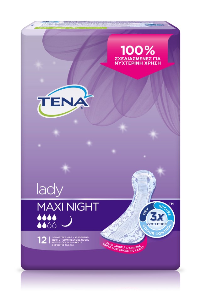 Tena Lady Maxi Night Απορροφητικές Σερβιέτες Ακράτειας Νυκτός 12τμχ