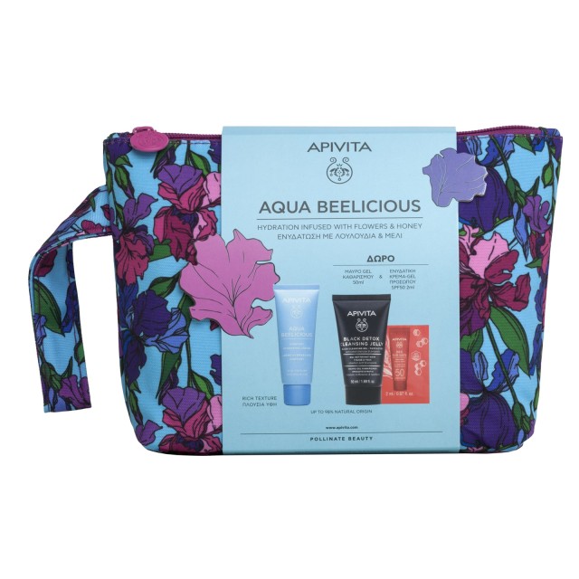 Apivita Promo Aqua Beelicious Comfort Απαλή Κρέμα Ενυδάτωσης Πλούσιας υφής & ΔΩΡΟ Gel Καθαρισμού Black Detox Για Πρόσωπο & Μάτια & Bee Sun Safe Ενυδατική Κρέμα-Gel Προσώπου SPF50 2ml