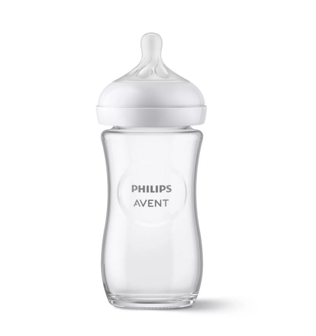 Philips Avent Γυάλινο Μπιμπερό Natural Response με Θηλή Σιλικόνης 1m+ 240ml SCY933/01