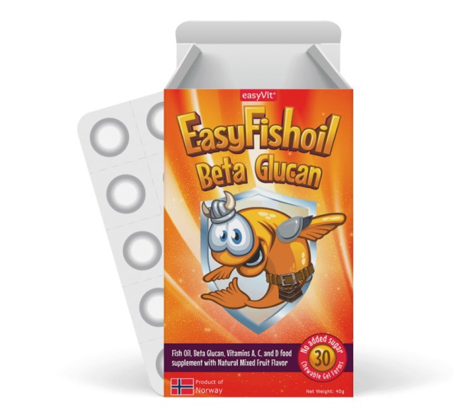 EasyVit EasyFishoil Beta Glucan Παιδικό Συμπλήρωμα Διατροφής με Γεύση Φρούτων 30 ζελεδάκια