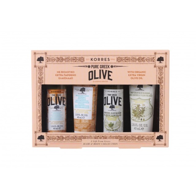 Korres Promo Pure Greek Olive Αφρολουτρο Άνθη Ελιάς 40ml + Korres Pure Greek Olive Κρέμα Σώματος Άνθη Ελιάς 40ml + Korres Pure Greek Olive Μαλακτική Κρέμα Θρέψης 40ml + Korres Pure Greek Olive Nourishing Shampoo 40ml