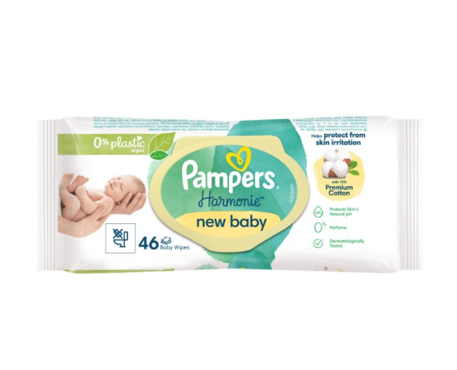 Pampers Harmonie New Baby Βρεφικά Μωρομάντηλα 46τμχ