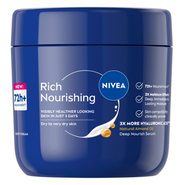 Nivea Rich Nourishing Πλούσια Θρεπτική Κρέμα Σώματος 72 ωρών για Πολύ Ξηρή Επιδερμίδα 400ml