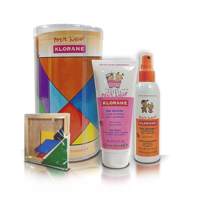 KLORANE GIFT SET PETIT JUNIOR Gel Douche Corps et Cheveux με άρωμα βατόμουρου 200ml  & Soin Demelant Sans Rincage  150ml +ΔΩΡΟ Tangram