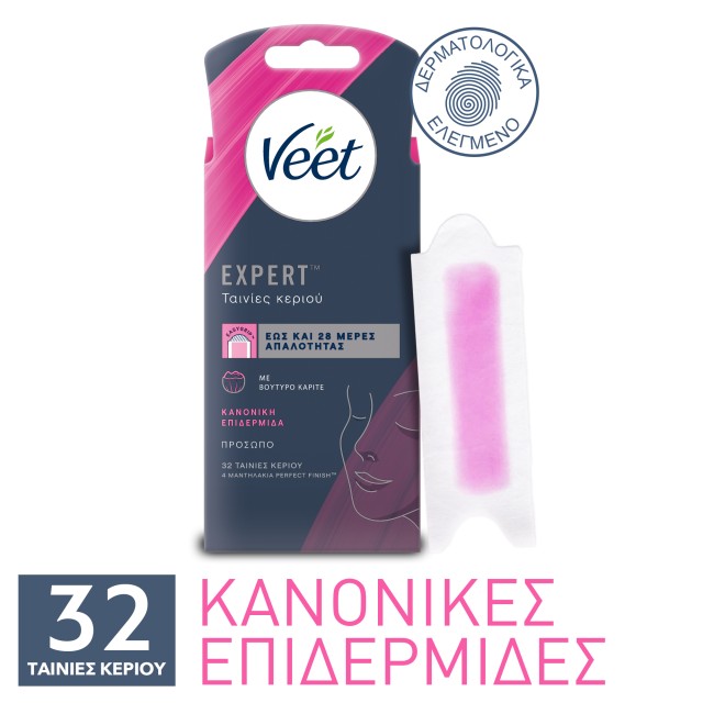 Veet Ταινίες Προσώπου Κρύο Κερί Έτοιμες για Χρήση 32τμχ