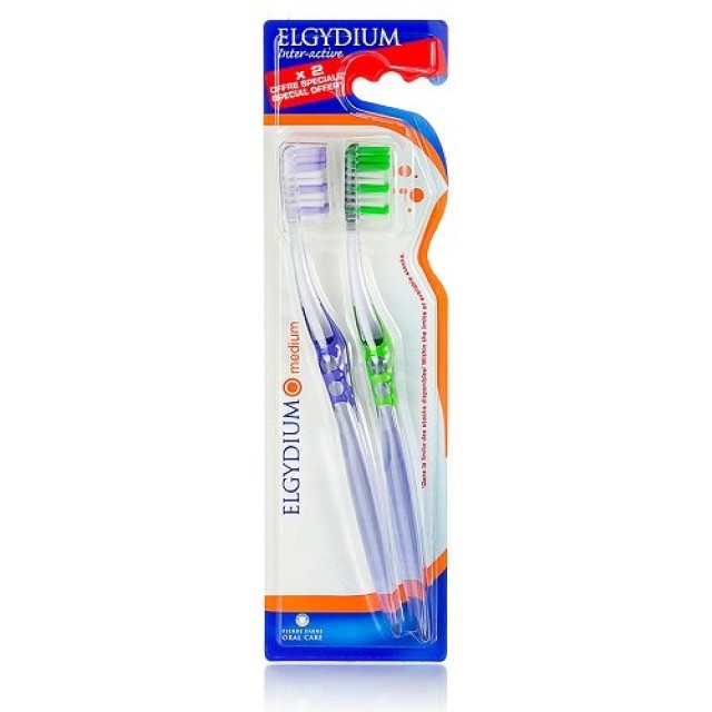 Elgydium Inter-Active Οδοντόβουρτσα Μέτρια 2τμχ